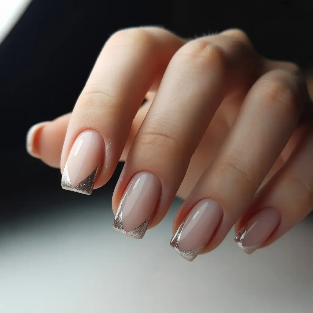 square nails 2026 Silver-Edged French Angles
