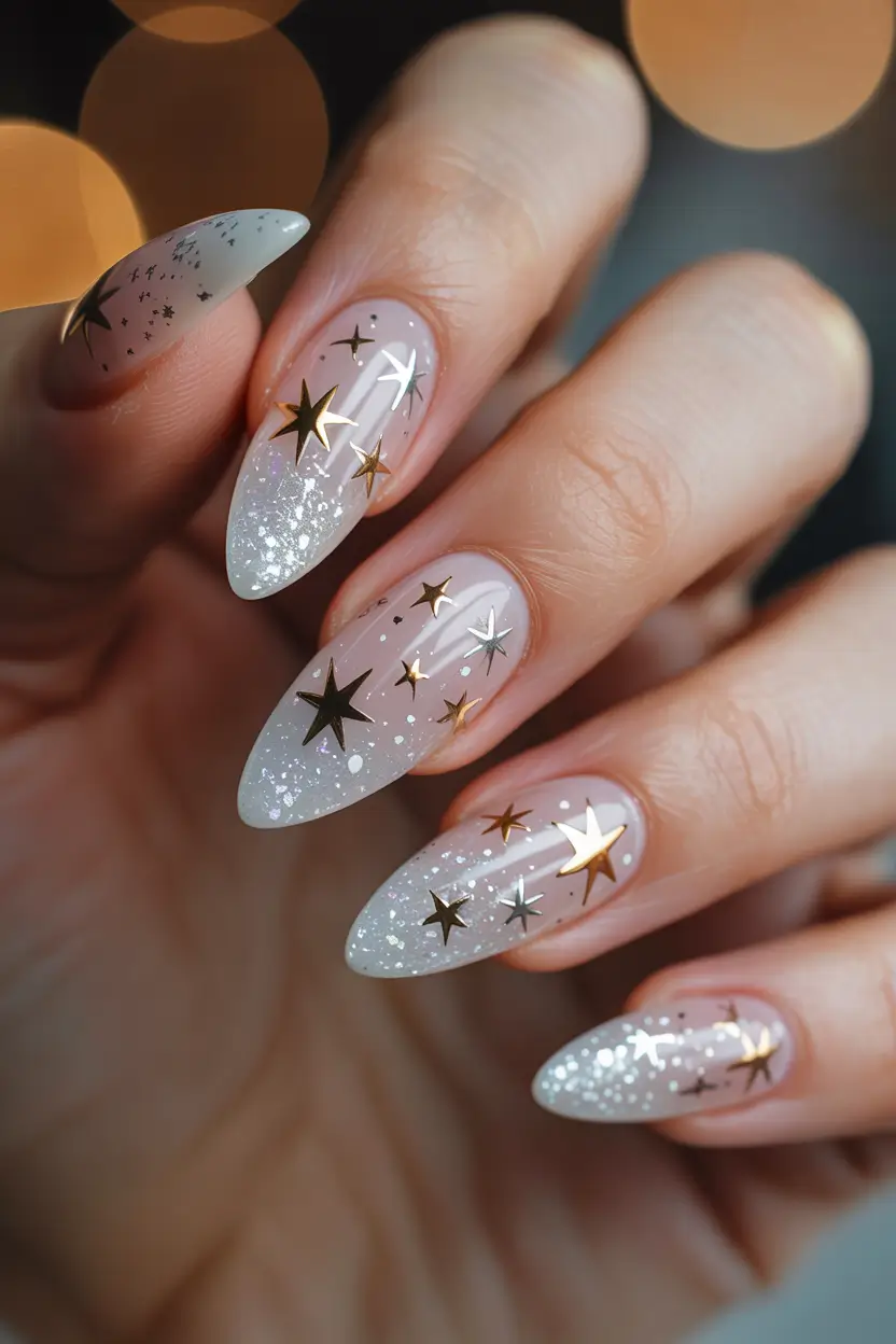 stiletto-nails-designs-Golden-Moonlight-Stiletto-Nails