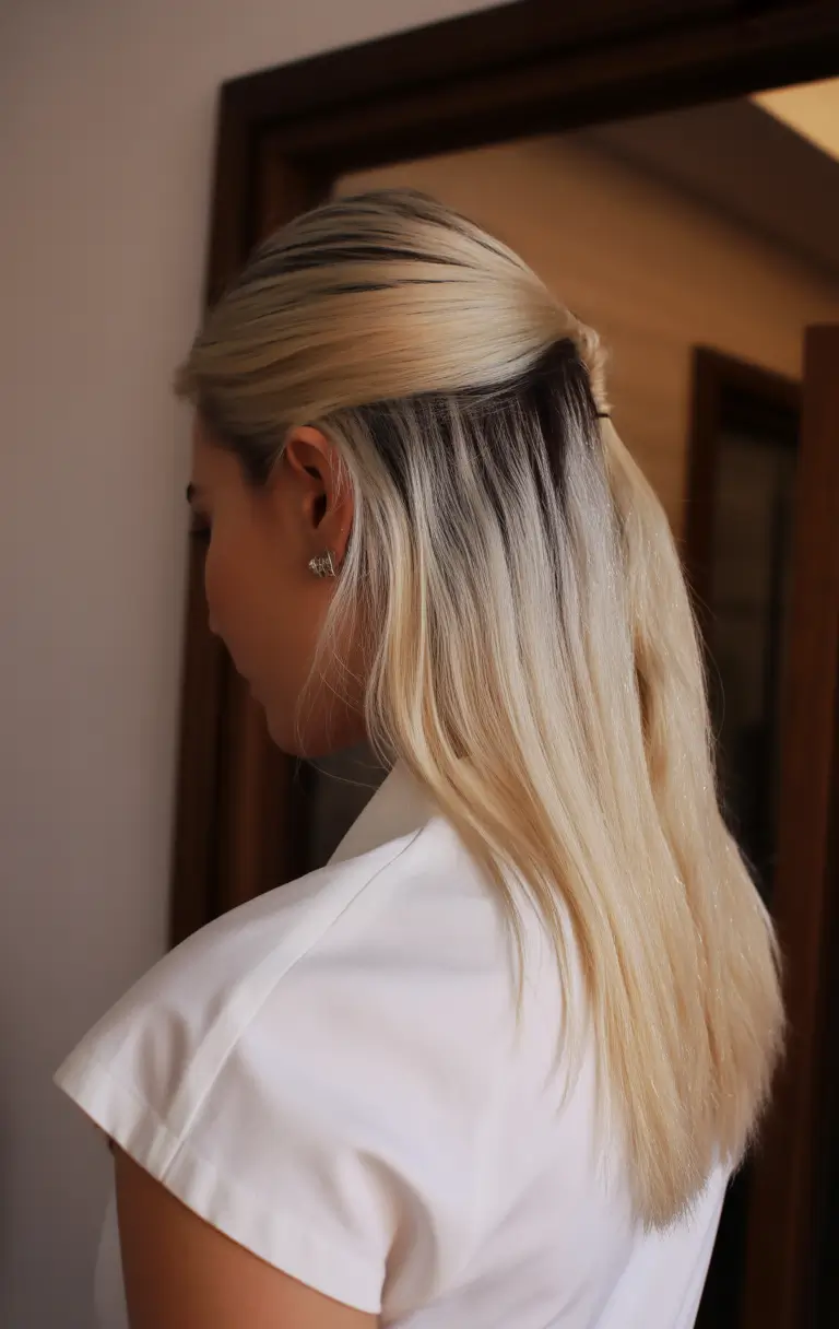 straight hairstyles Soft Blonde Layers with Shadowed Depth