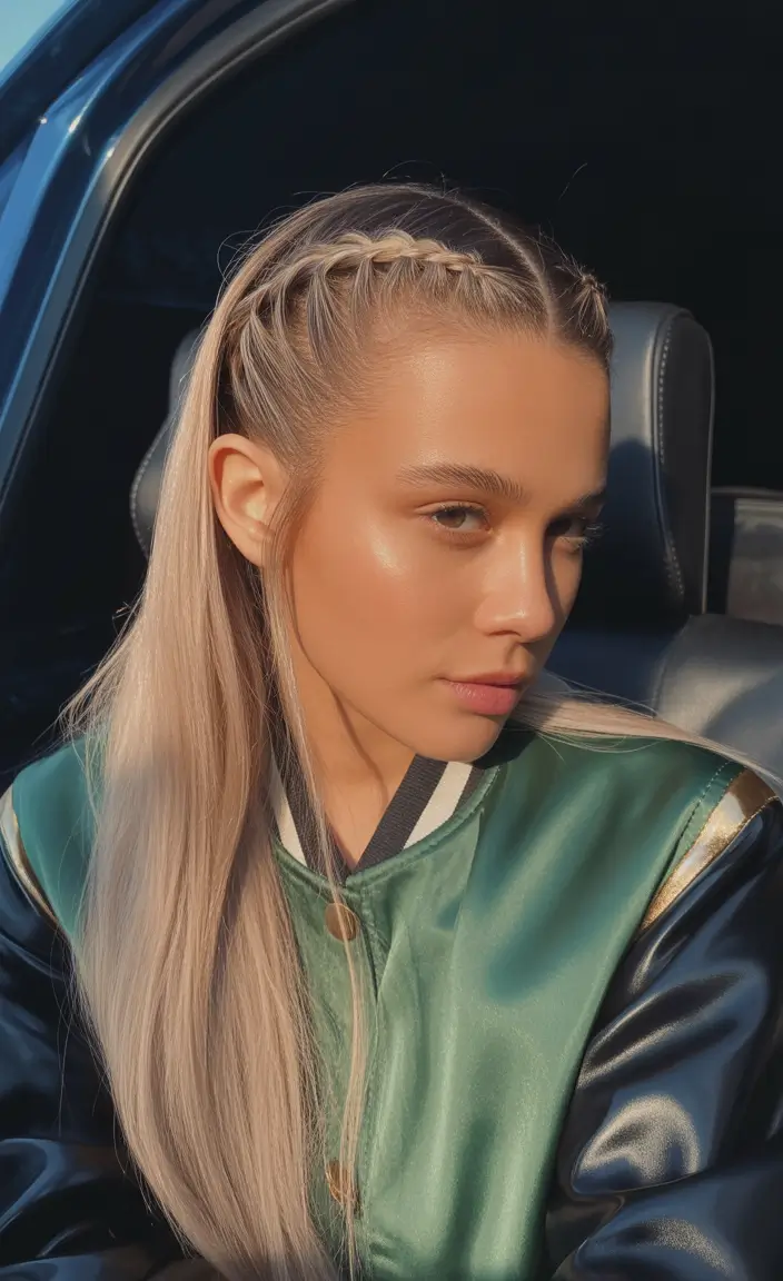 straight hairstyles Braided Crown Detail with Sleek Length