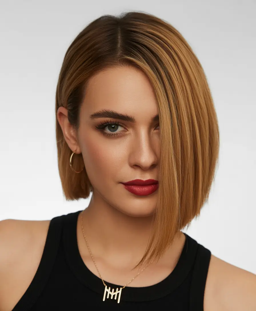 straight hairstyles Angled Straight Bob with Side Sweep