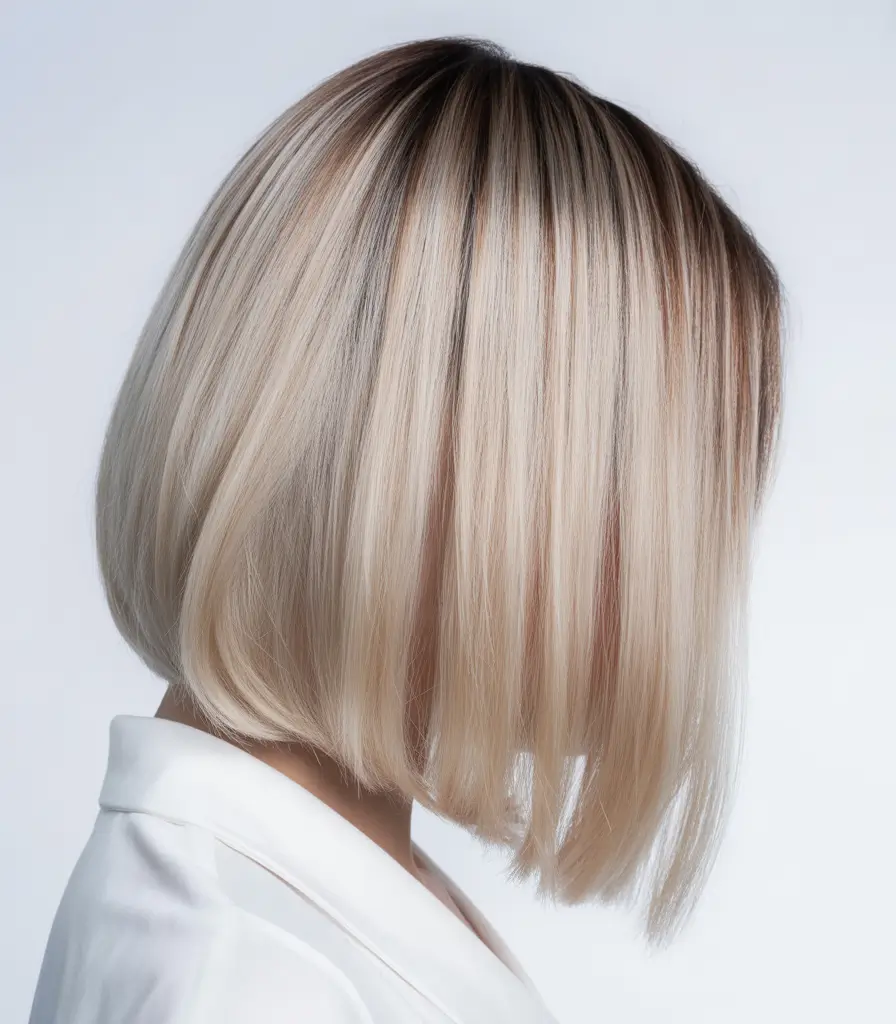 straight hairstyles Soft Blonde Blunt Bob with Shadowed Roots