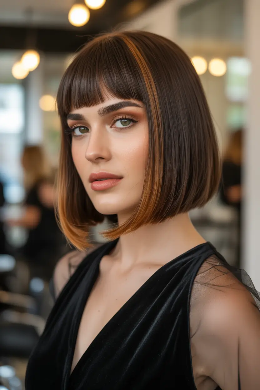 straight hairstyles Bob with Face Framing and Bold Highlight Accent