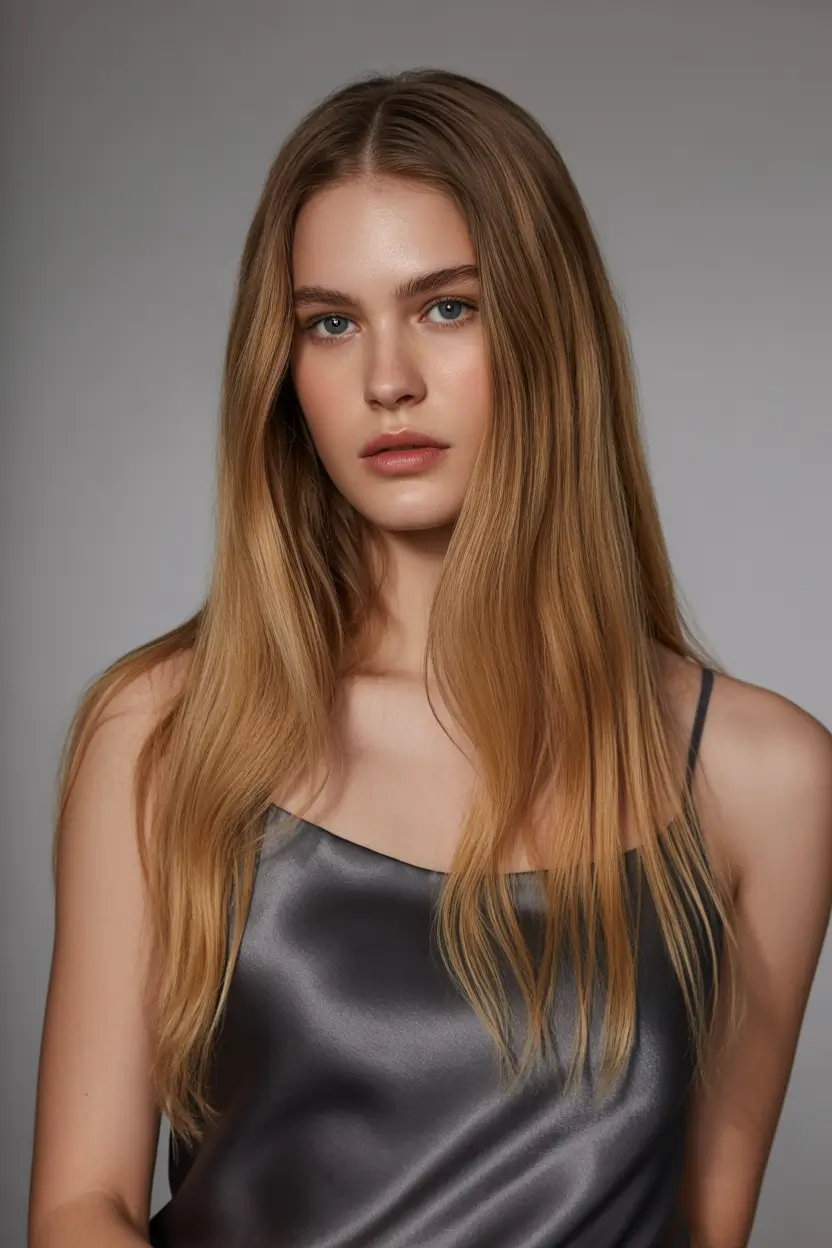 straight hairstyles Long Caramel Straight with Airy Movement