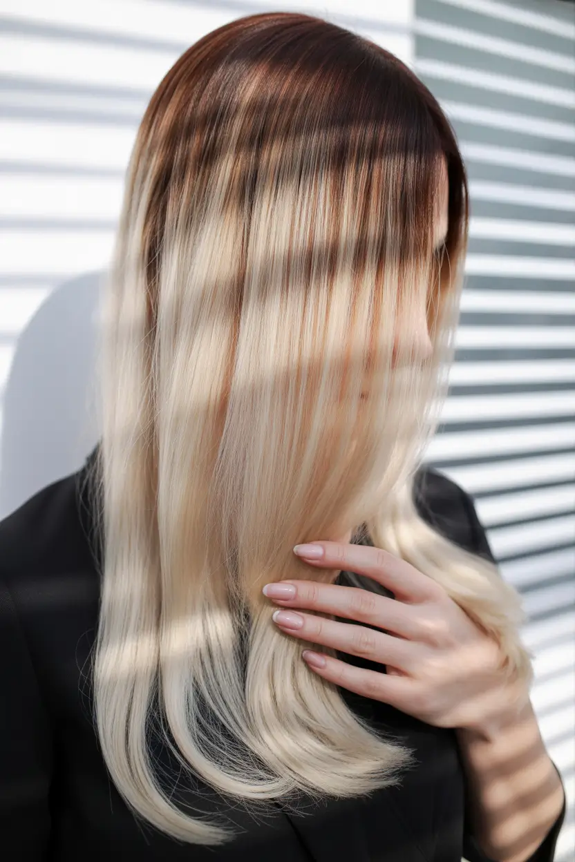 straight hairstyles Dimensional Brunette to Blonde Straight Melt