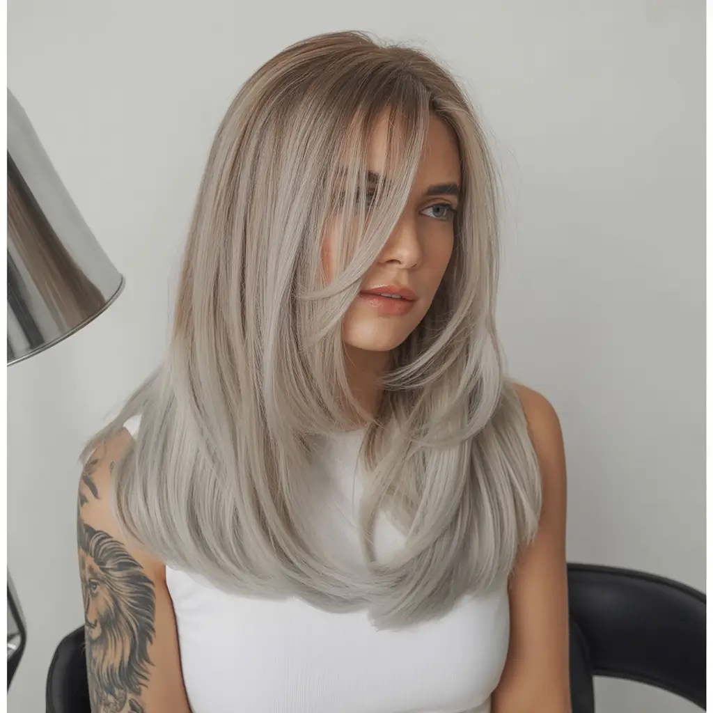 straight hairstyles Silver Beige Layers with Breezy Movement
