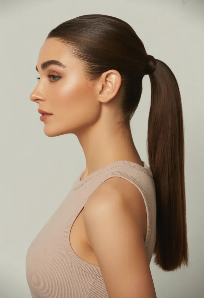 straight hairstyles Sleek Ponytail with Polished Length
