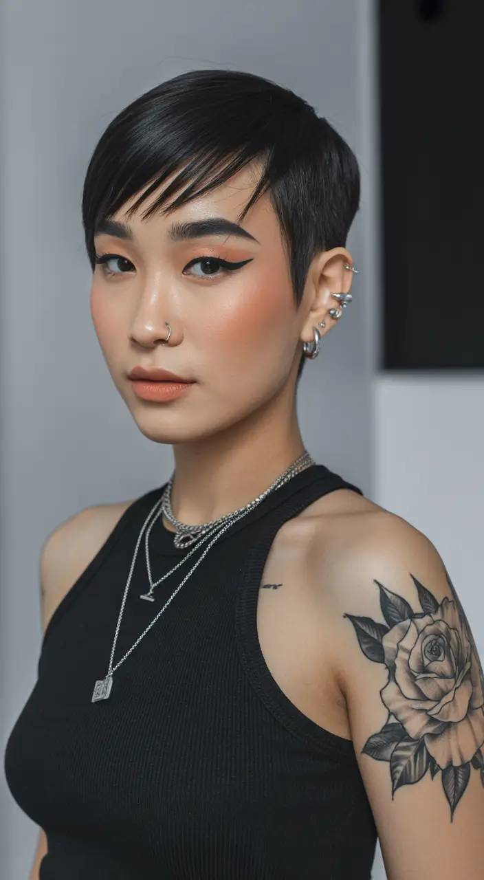 straight hairstyles Short Edge Pixie with Sleek Texture