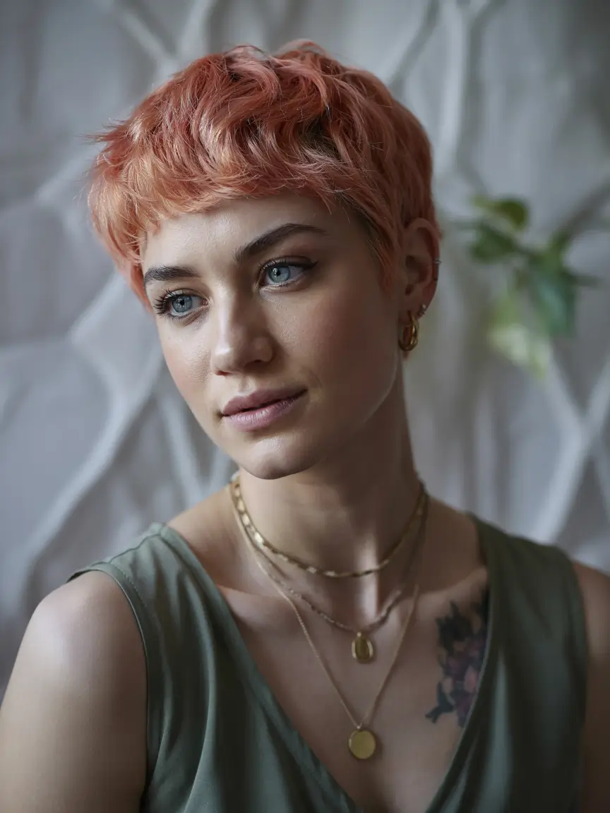 trendy haircuts 2026 Peach Pixie Glow