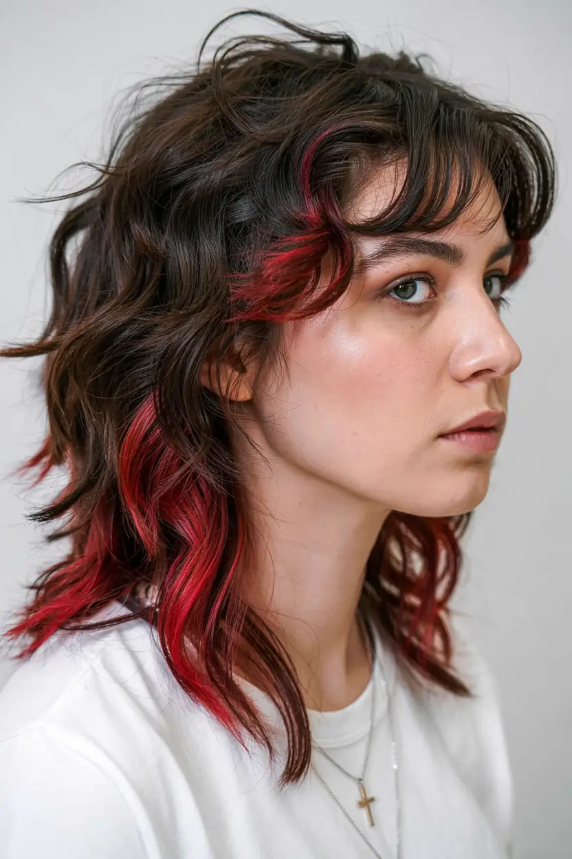 trendy haircuts 2026 Red Underlights Shag Drama