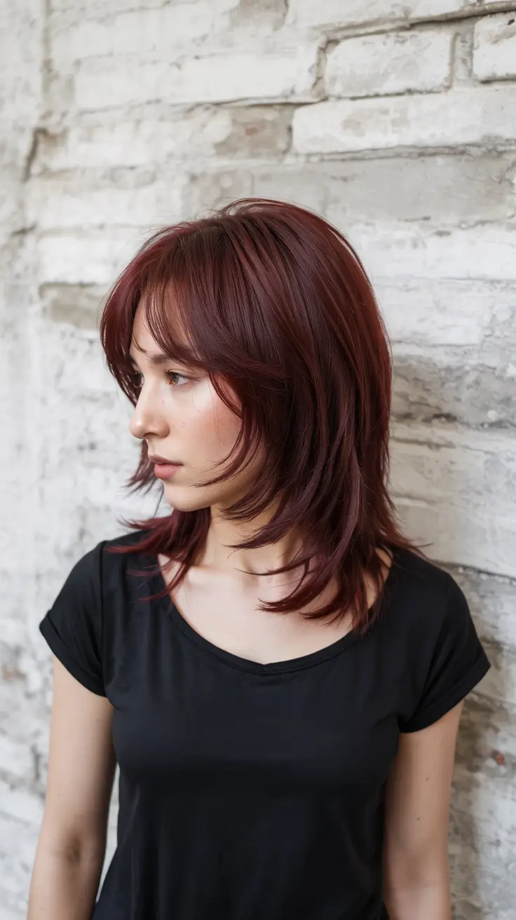 trendy haircuts 2026 Cherry Layered Shag Revival