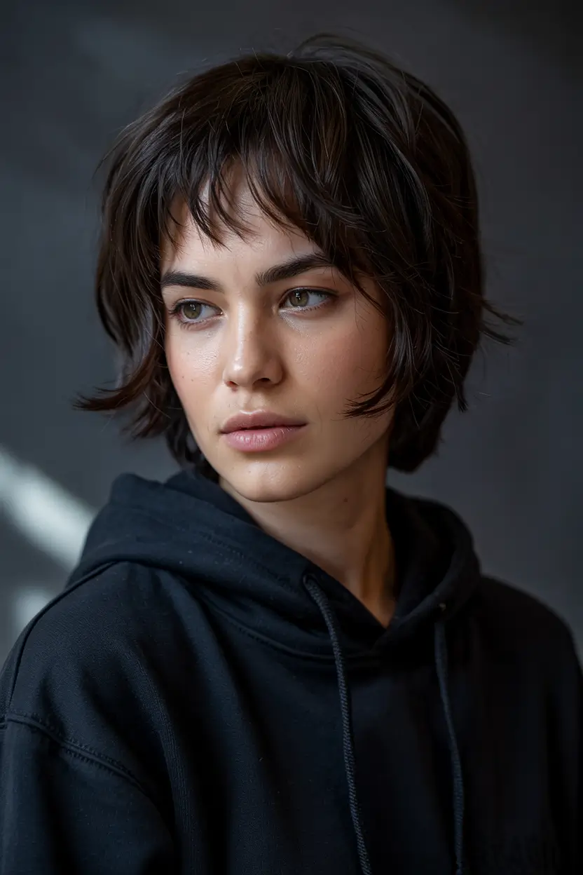 trendy haircuts 2026 Textured Wolf Cut in Espresso Brown