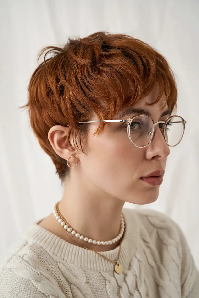 trendy haircuts 2026 Modern Copper Pixie with Texture