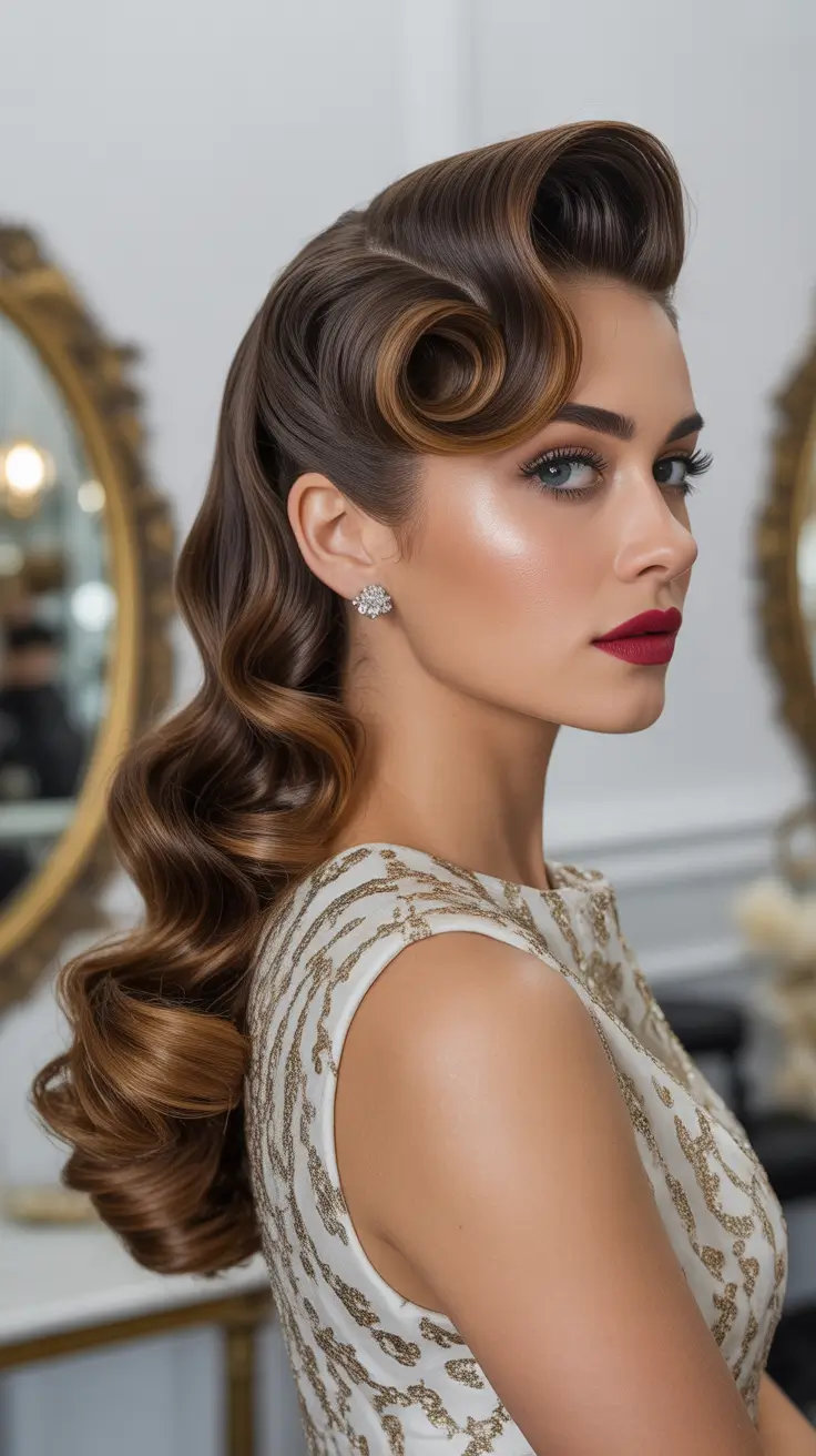 wedding hairstyles 2026 Vintage Sculpted Waves With Modern Glam Energy