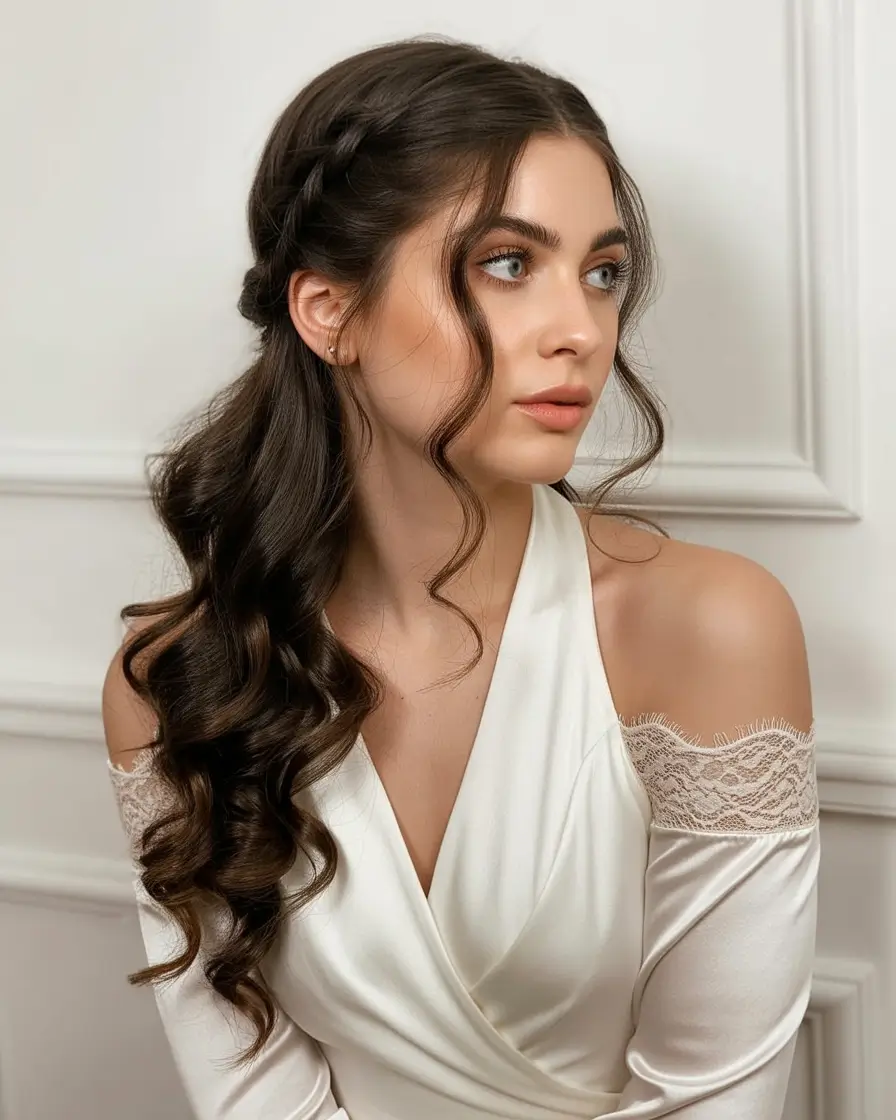 wedding hairstyles 2026 Braided Crown With Cascading Loose Curls