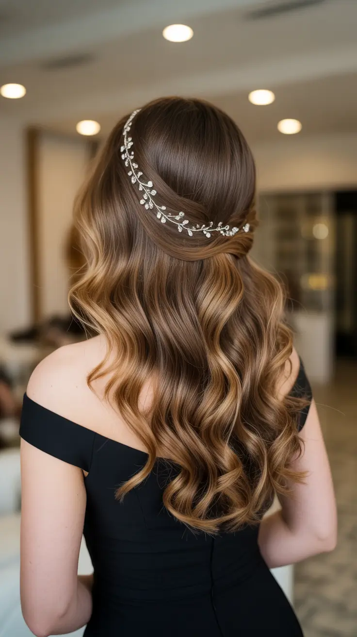 wedding hairstyles 2026 Glam Waves With a Delicate Crystal Vine