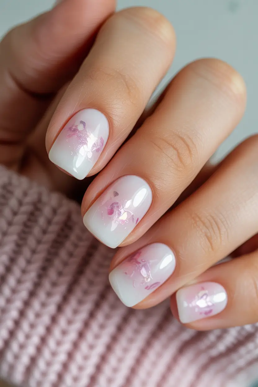 wedding nails 2026 White Petal Watercolor on Soft Square