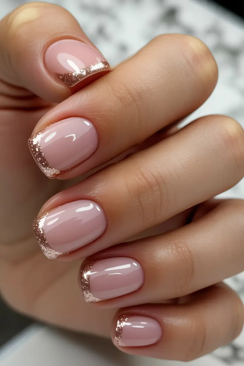 wedding nails 2026 Rose Gold French Glow on Short Square