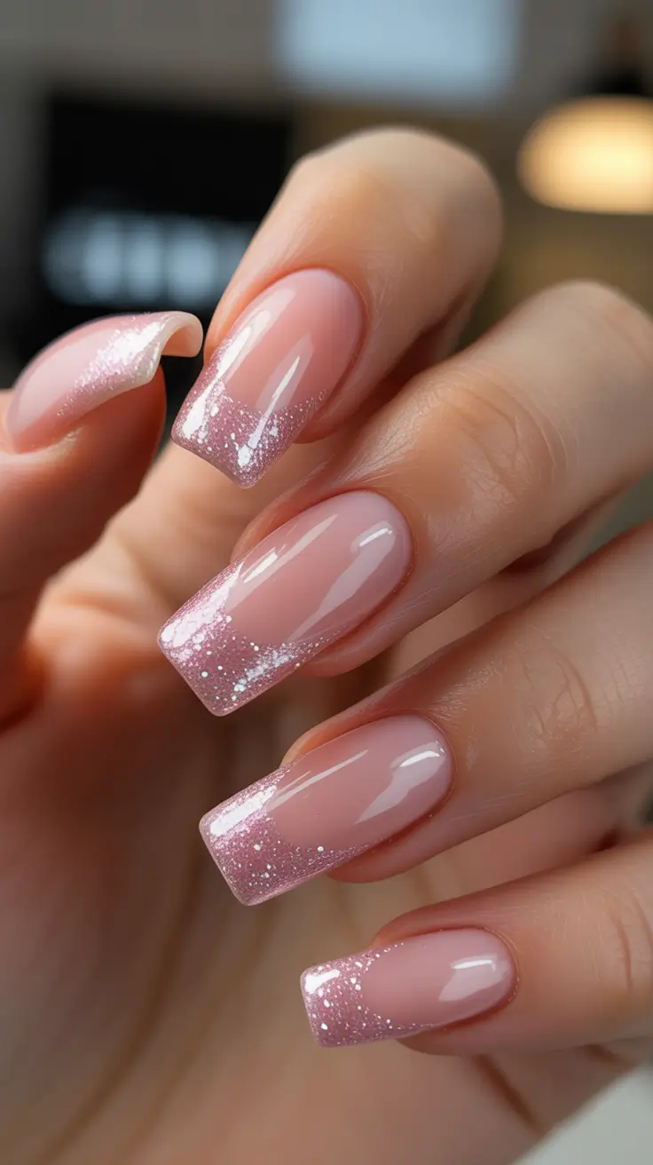 wedding nails 2026 Pink Sparkle Fade for the Modern Romantic Bride