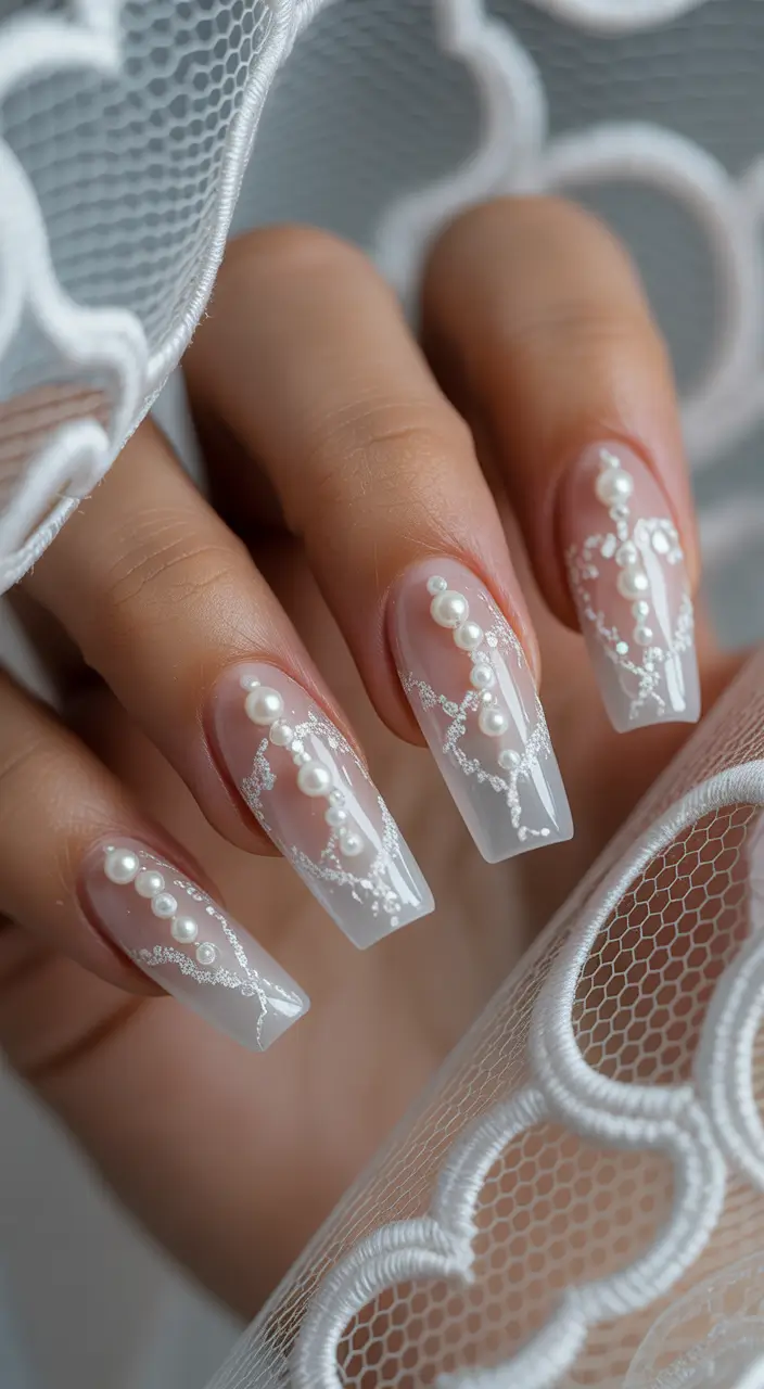 wedding nails 2026 Pearl Lace Couture for the Luxe Bride
