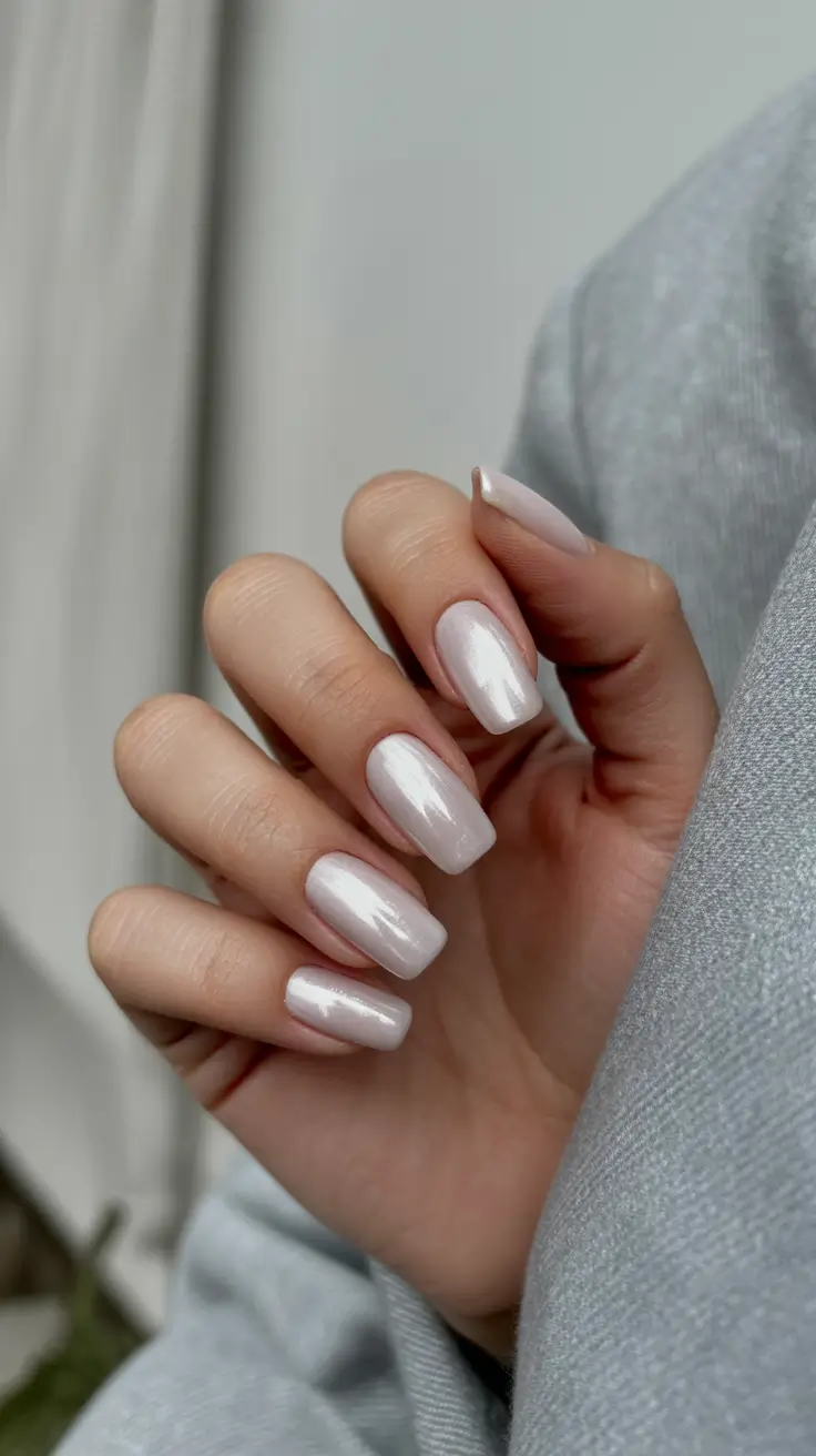 white nails 2026 Oyster Pearl Square Shine