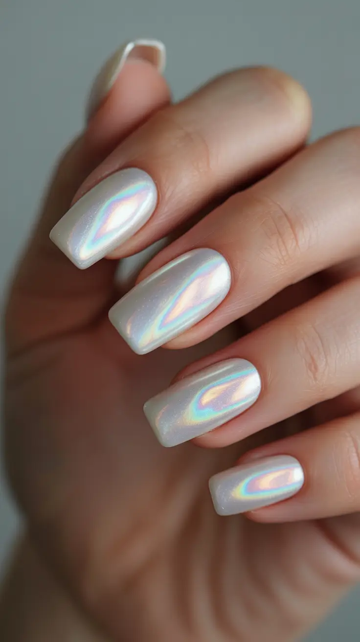 white nails 2026 Opal Mirror Glow Square