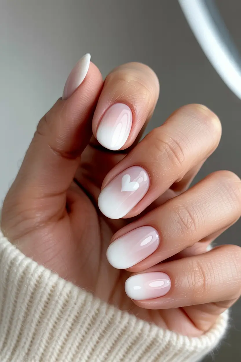 white nails 2026 Snowy French Fade Heart