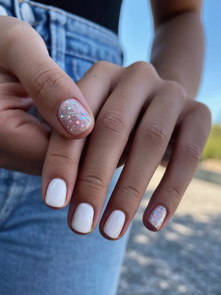 white nails 2026 White Glow With Sparkle Accents