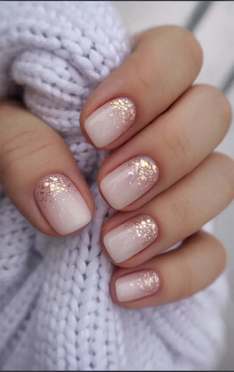 white nails 2026 Golden Frost Gradient Detail