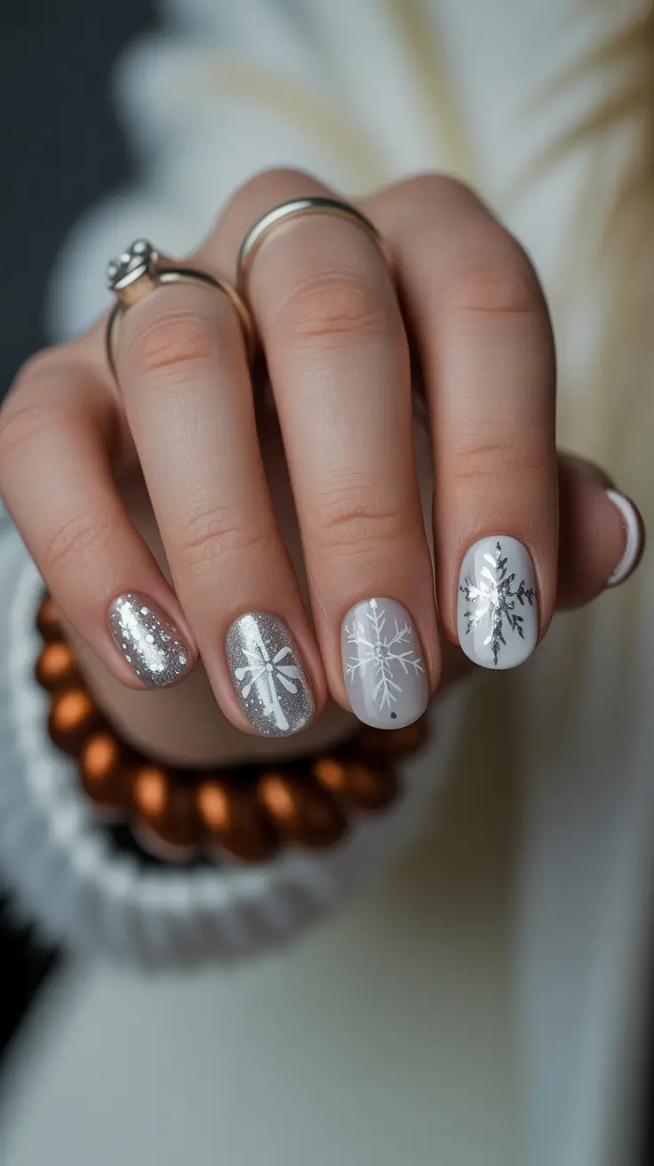 white nails 2026 Silver Snowfall Sparkle