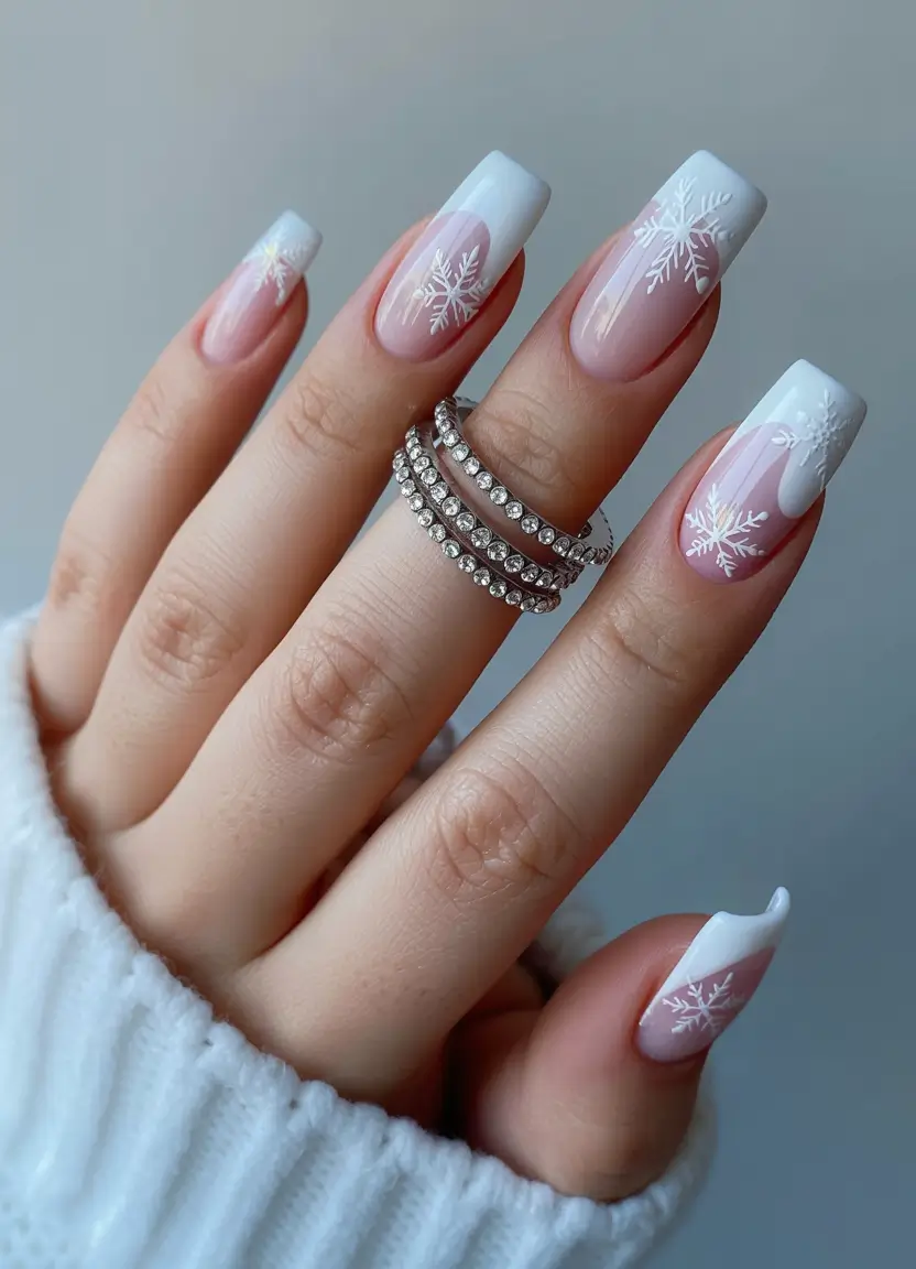 white nails 2026 Frosted French Snowflake Touch