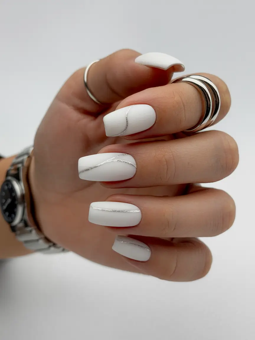 white nails 2026 Minimal Snowline Matte White