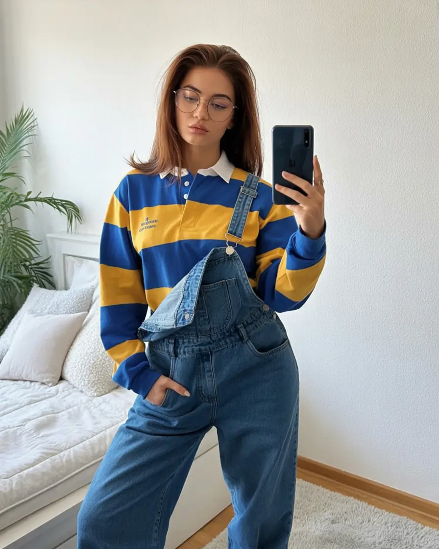 2026 top cold spring outfit Playful Rugby Stripes With Casual Denim