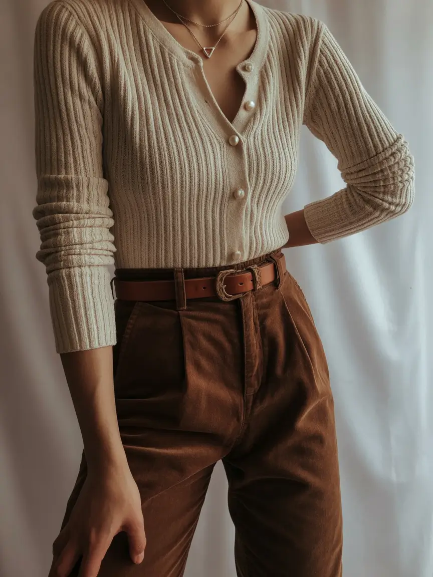 2026 top cold spring outfit Ribbed Knit Classics With Earthy Tones