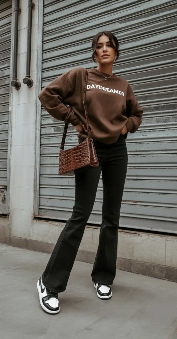 2026 top cold spring outfit Graphic Sweatshirts With Flared Denim