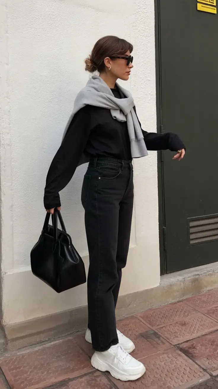 2026 top cold spring outfit Monochrome Comfort With Casual Layers