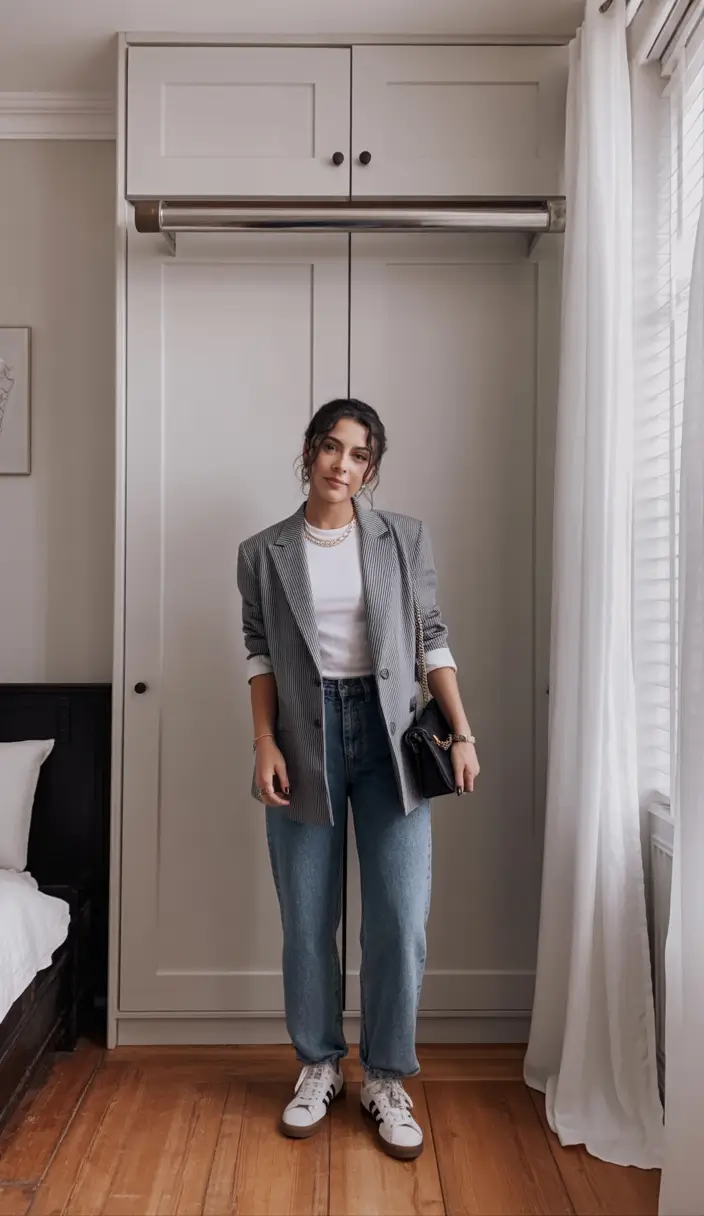 2026 top cold spring outfit Pinstriped Blazers With Everyday Denim