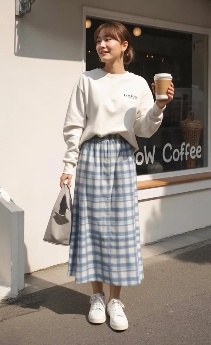2026 top cold spring outfit Soft Plaid Skirts With Clean Knitwear