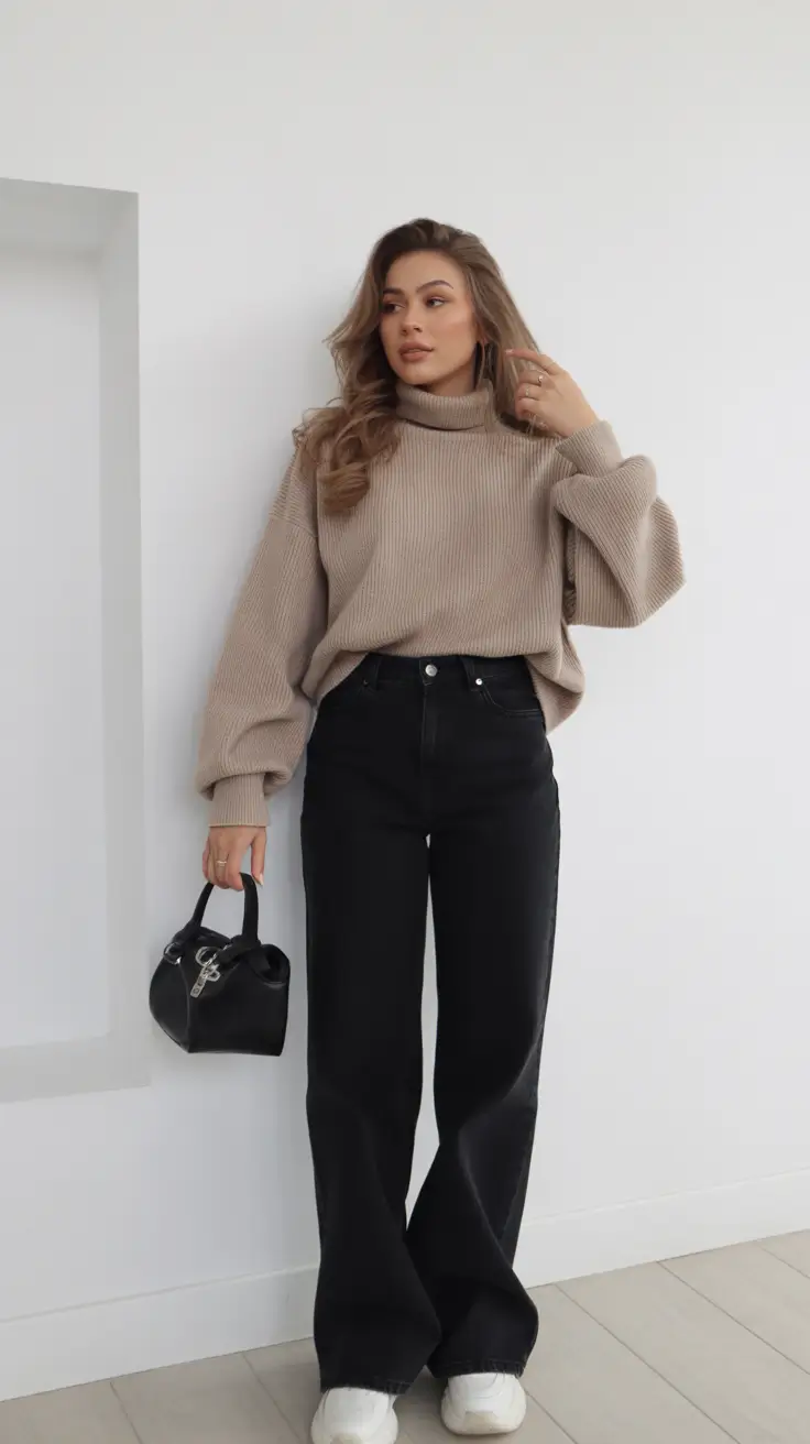 2026 top cold spring outfit Chunky Neutrals With Dark Denim