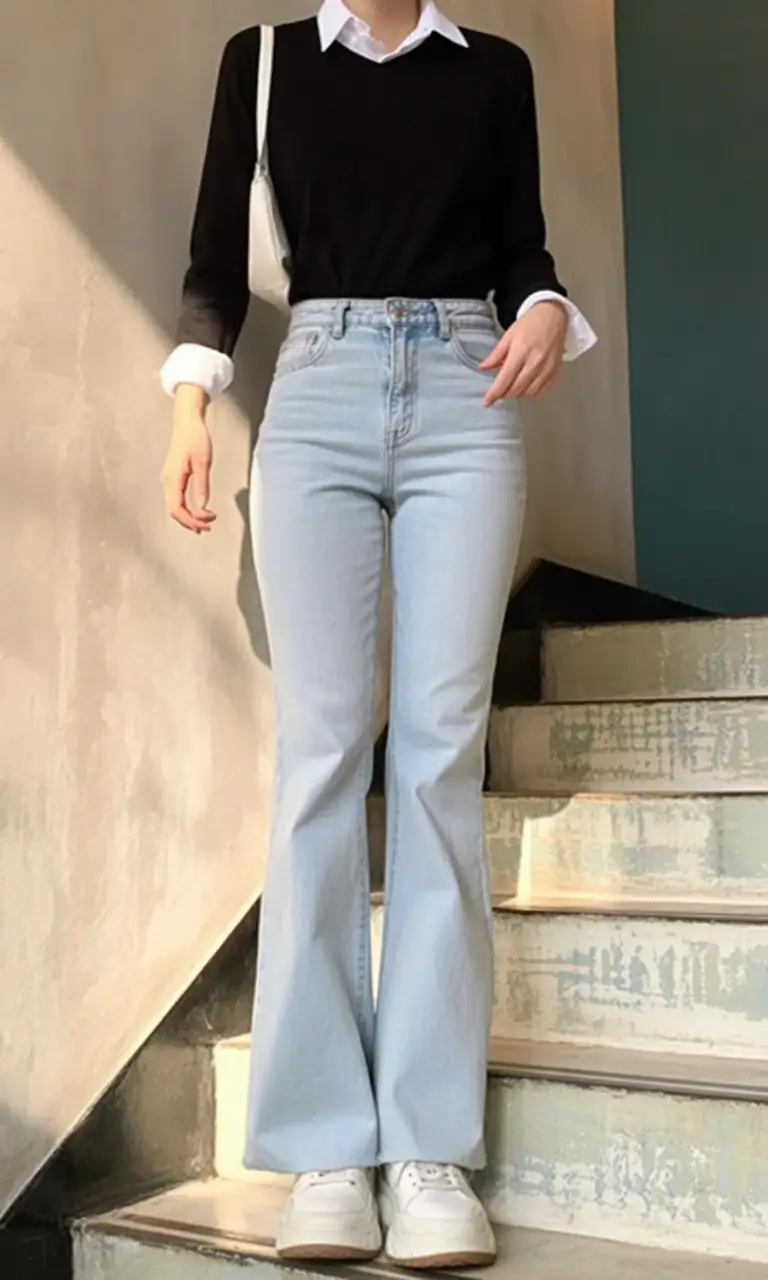 2026 top cold spring outfit Light Denim With a Polished Layering Mix