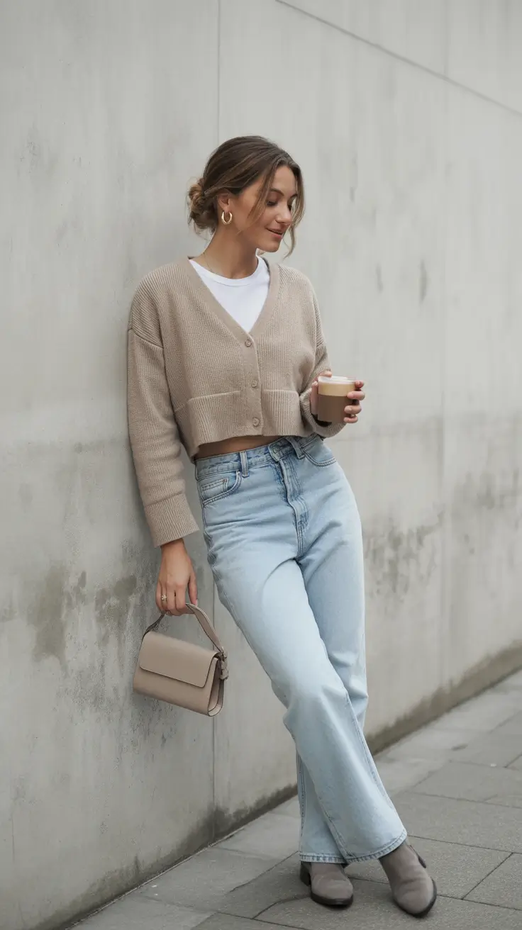 2026 top cold spring outfit Soft Knit Layers With Light Denim