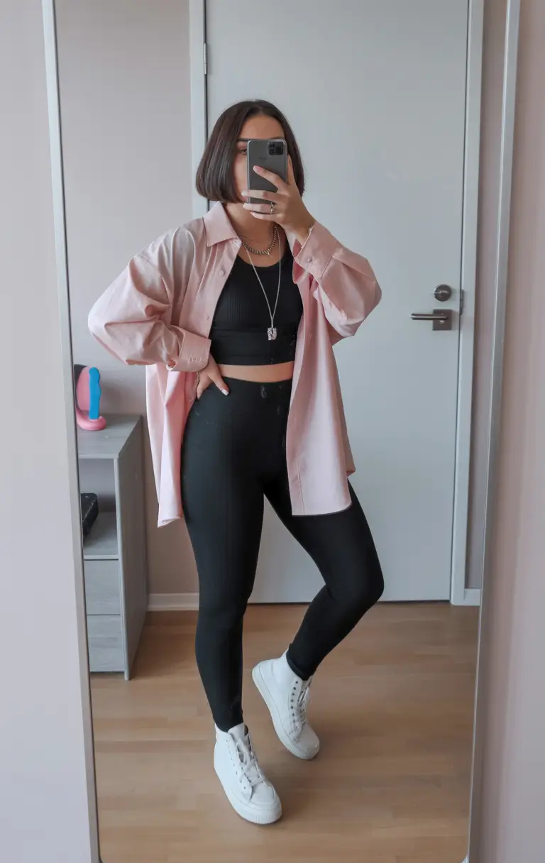airport spring outfits ideas 2026 Soft Pink Layers with Sleek Black Basics