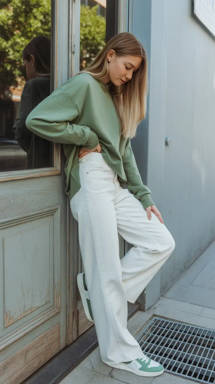 amazing casual spring outfits 2026 Soft Greens and Fresh Whites for Calm Spring Days