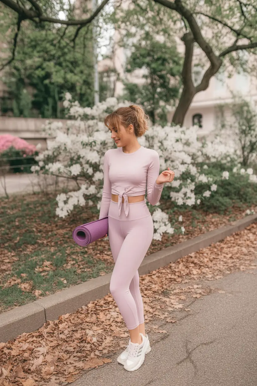 athletic spring workout outfits 2026 Soft Lavender Spring Yoga Set