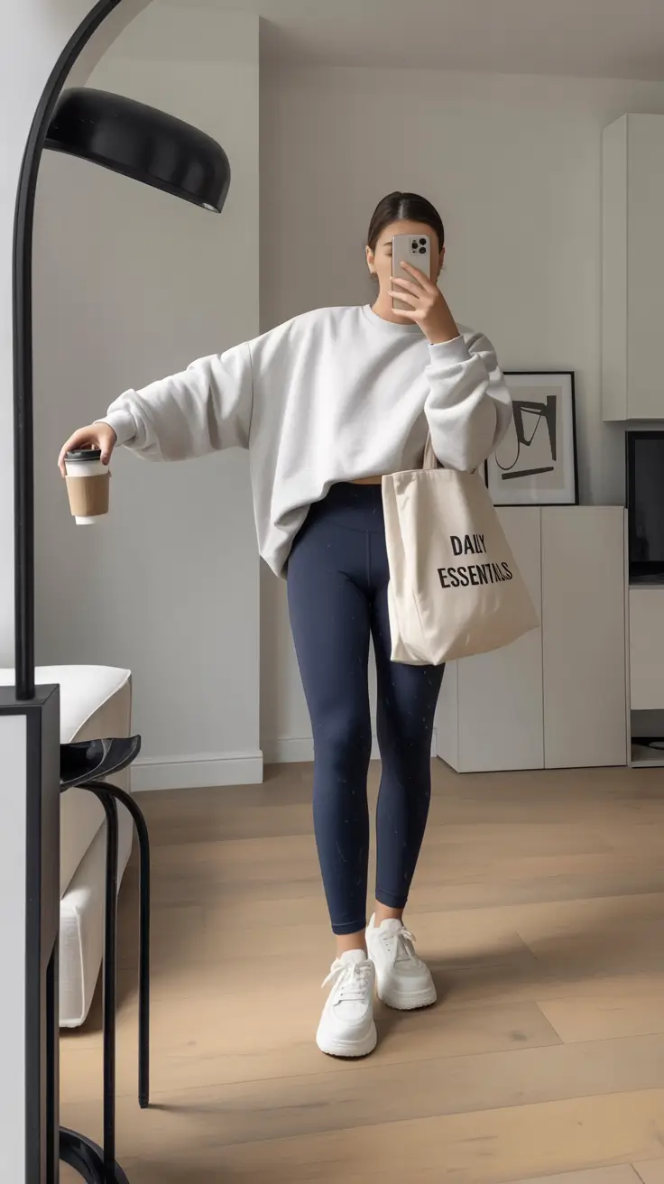 athletic spring workout outfits 2026 Soft Grey Oversized Comfort Look