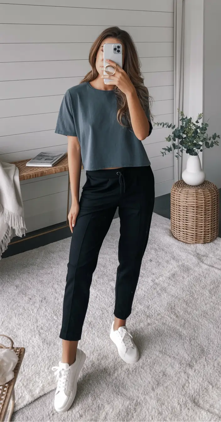 athletic spring workout outfits 2026 Soft Slate Cropped Everyday Training Fit