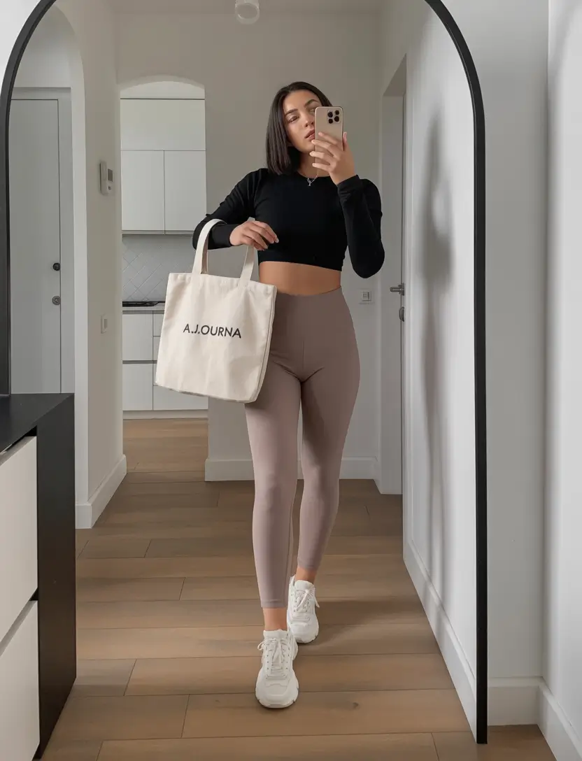 athletic spring workout outfits 2026 Warm Taupe Morning Energizer Set