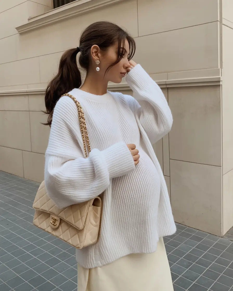 basic spring outfit for pregnant women 2026 Soft Whites For Understated Spring Elegance