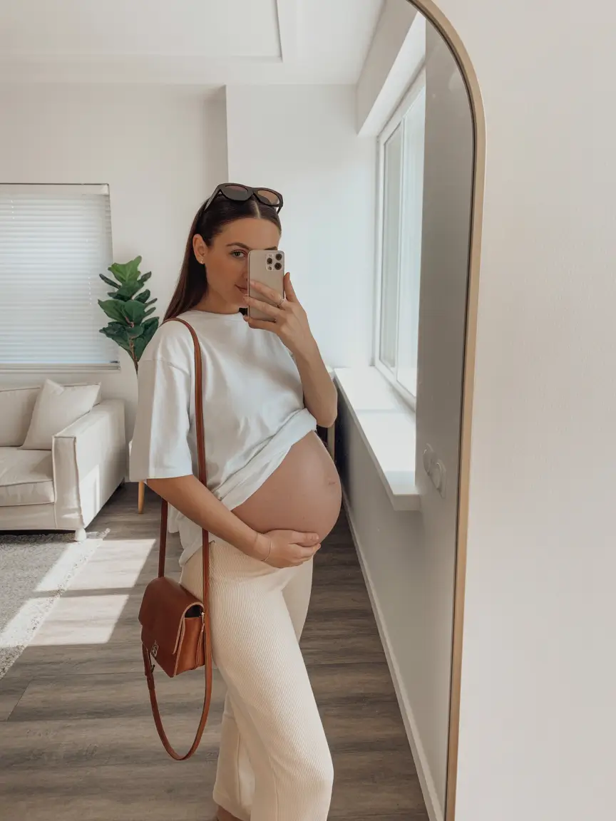 basic spring outfit for pregnant women 2026 Soft Neutrals For Calm Spring Mornings