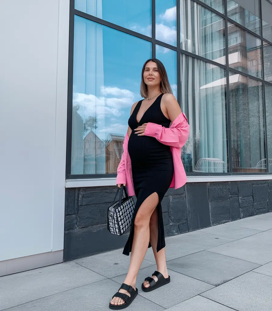 basic spring outfit for pregnant women 2026 Bold Contrast With A Spring Edge